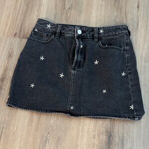 PacSun Black Denim Mini Skirt with Star Embroidery
